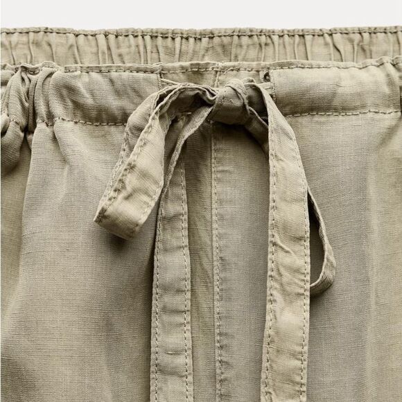 NWT ZARA ZW COLLECTION PAJAMA PANTS LIGHT KHAKI GREEN SMALL - Picture 12 of 16
